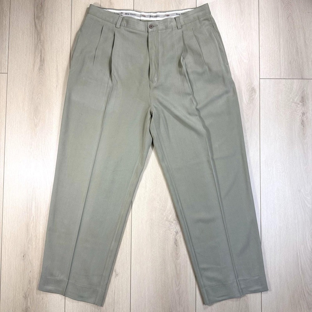 VTG Tommy Bahama Men's Silk Dress Pants Green‎ Pleated Front Size 36 Relaxed Fit